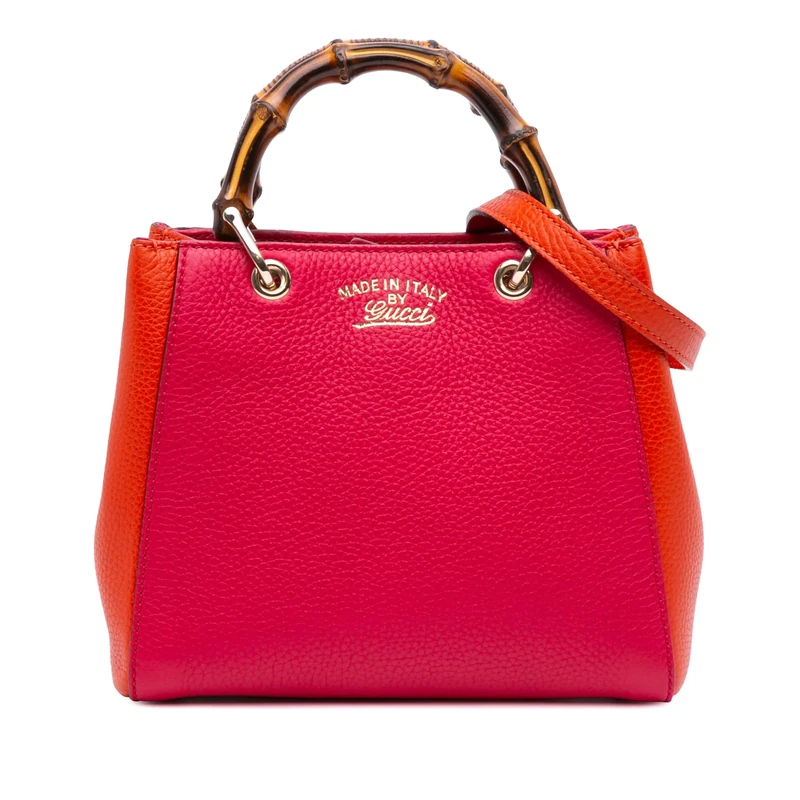 Gucci Pre-Loved Small Bicolor Calfskin Bamboo Shopper Satchel Handbag