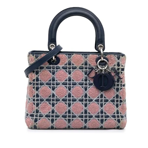 Dior Pre-Loved Medium Lambskin And Tweed Cannage Lady Handbag