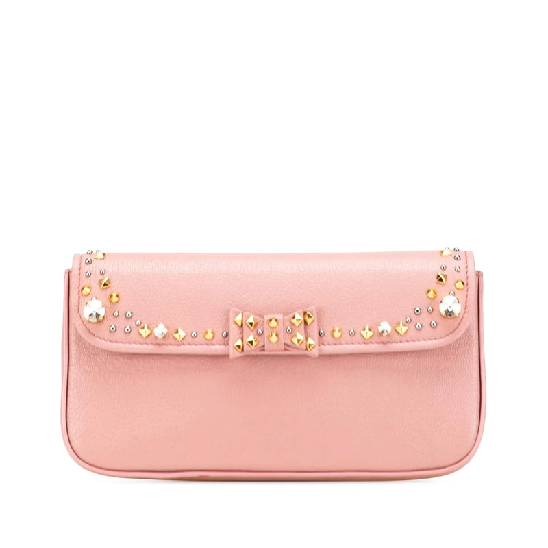 Miu Miu Pre-Loved Goatskin Madras Crystal Studded Clutch Bag