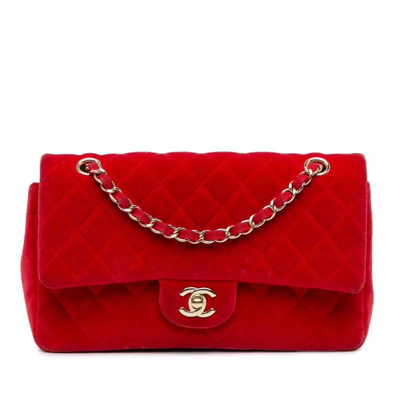 Pre-Loved Medium Classic Velvet Double Flap Shoulder Bag