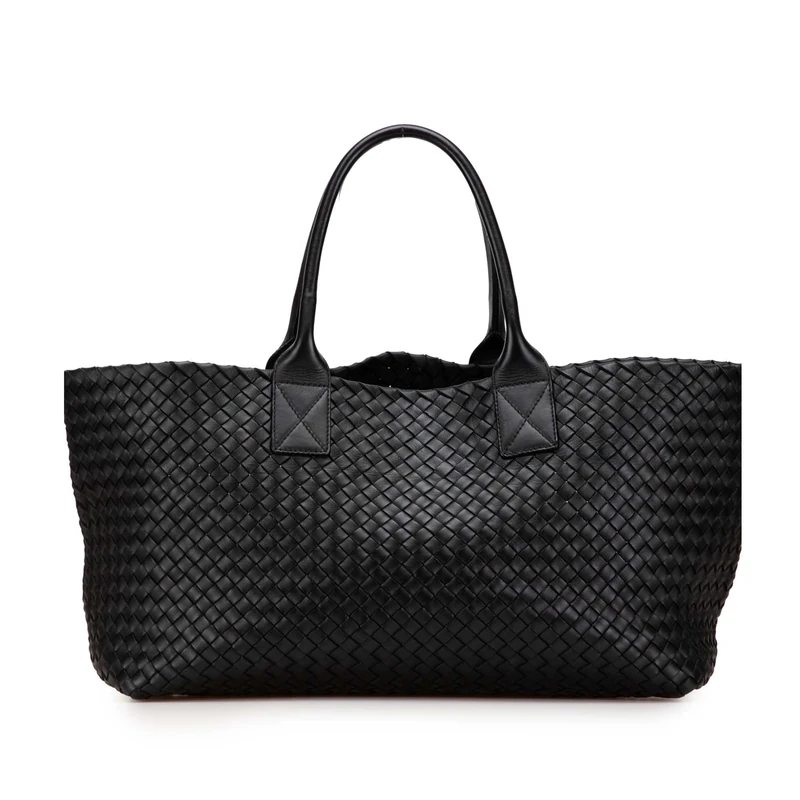 Bottega Veneta Pre-Loved Medium Lambskin Intreccio Cabat Tote Bag