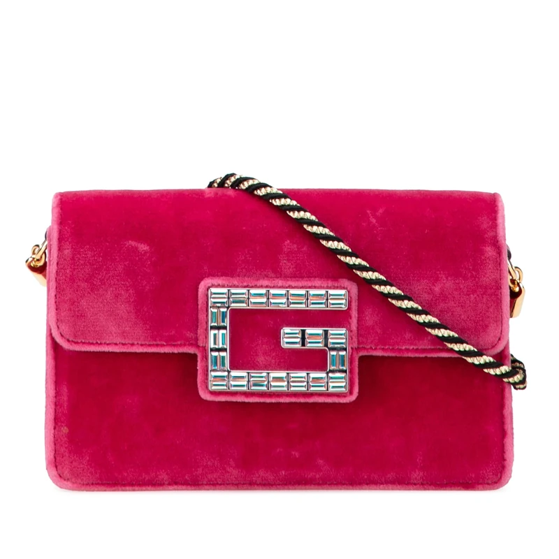 Pre-Loved Crystal GG Velvet Broadway Crossbody Bag