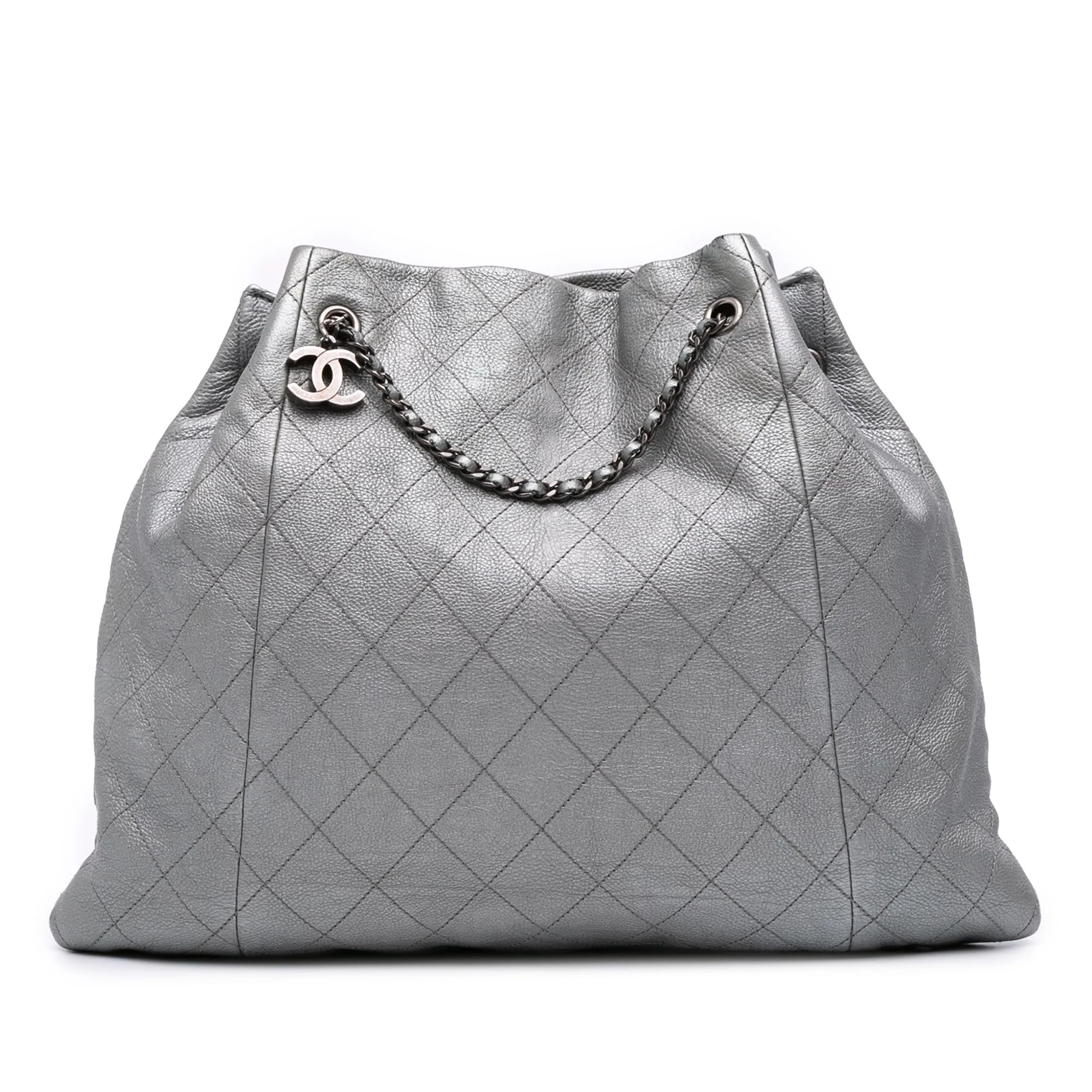 Chanel Pre-Loved Metallic Quilted Calfskin Drawstring Bucket Bag