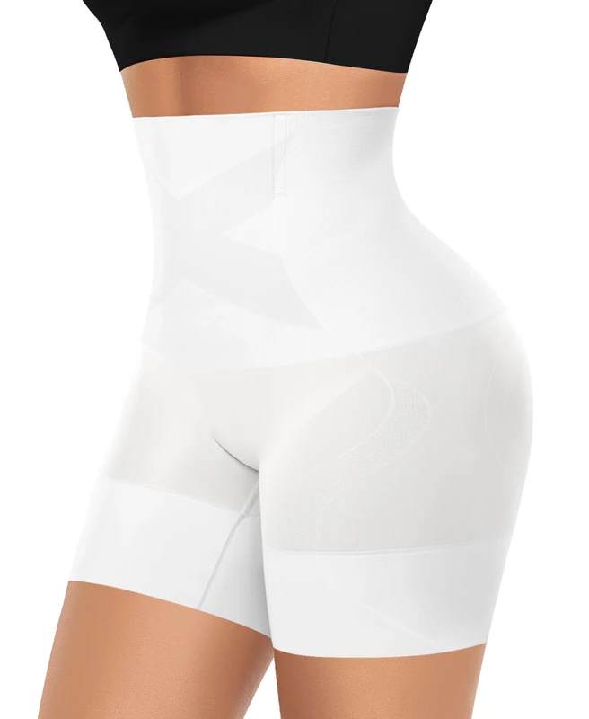 YARRCO Seamless Shapewear Shorts for Women Tummy Control Knickers High Waist Tummy Tuck Slimming Pant Shaping Boy Shorts Underwear (White,S)