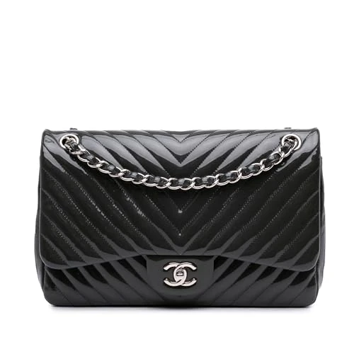 Chanel Pre-Loved Jumbo Classic Chevron Patent Double Flap Shoulder Bag