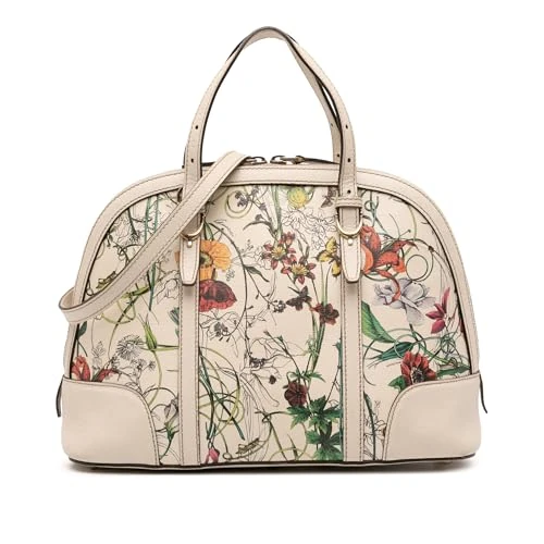 Gucci Small Leather Flora Nice Dome Satchel - White