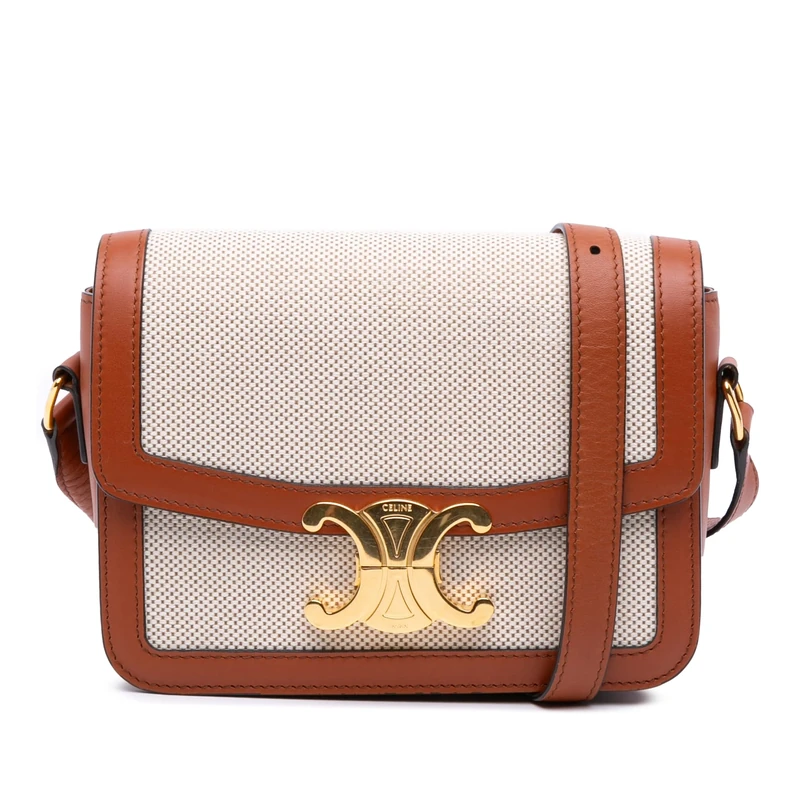 Celine Pre-Loved Teen Canvas and Calfskin Triomphe Crossbody