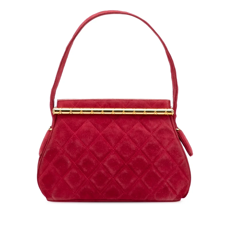 Chanel Pre-Loved Quilted Suede Metal Frame Handbag