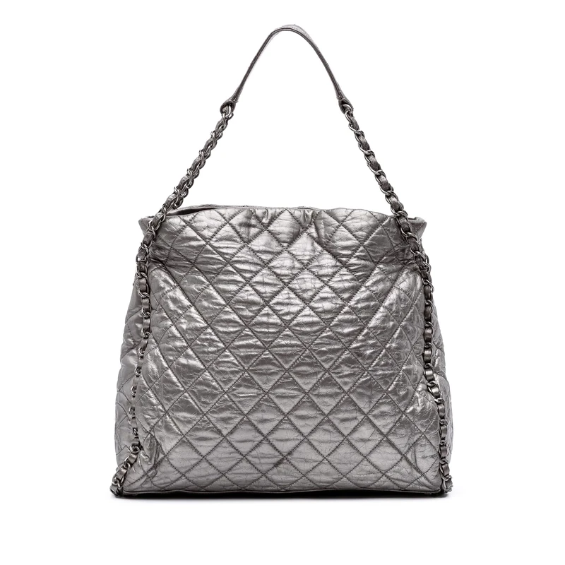 Pre-Loved Large Quilted Metallic Calfskin Chain Me Hobo