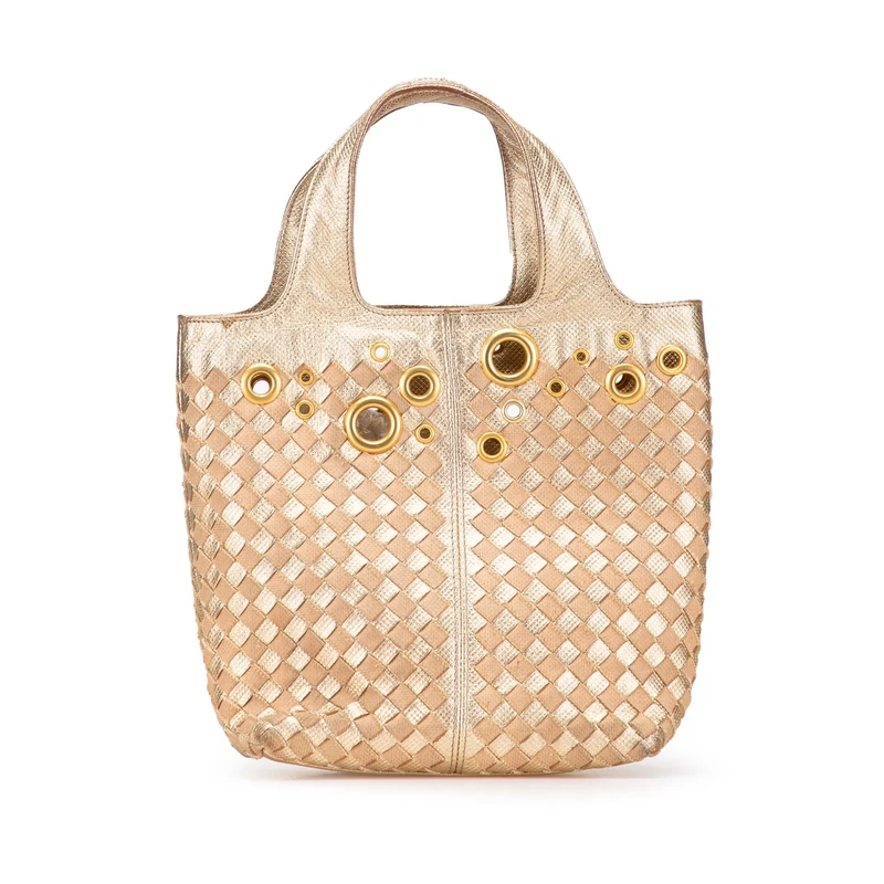 Bottega Veneta Pre-Loved Calfskin Intrecciato Grommet Handbag