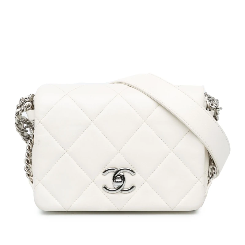 Chanel Pre-Loved Mini Quilted Lambskin Chain Rows Flap Crossbody Bag