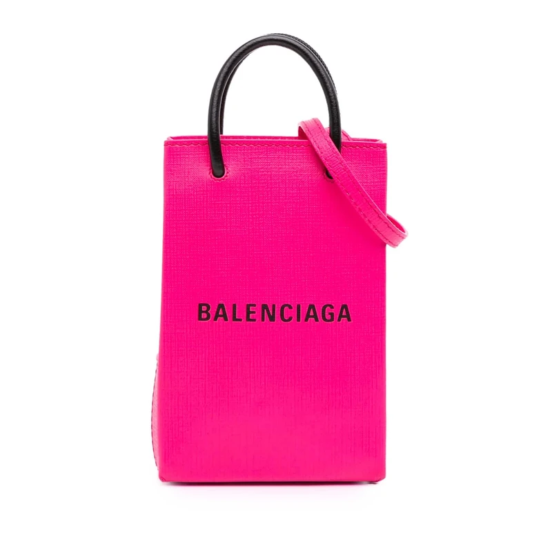 Balenciaga Pre-Loved Mini Calfskin Logo Shopping Phone Holder