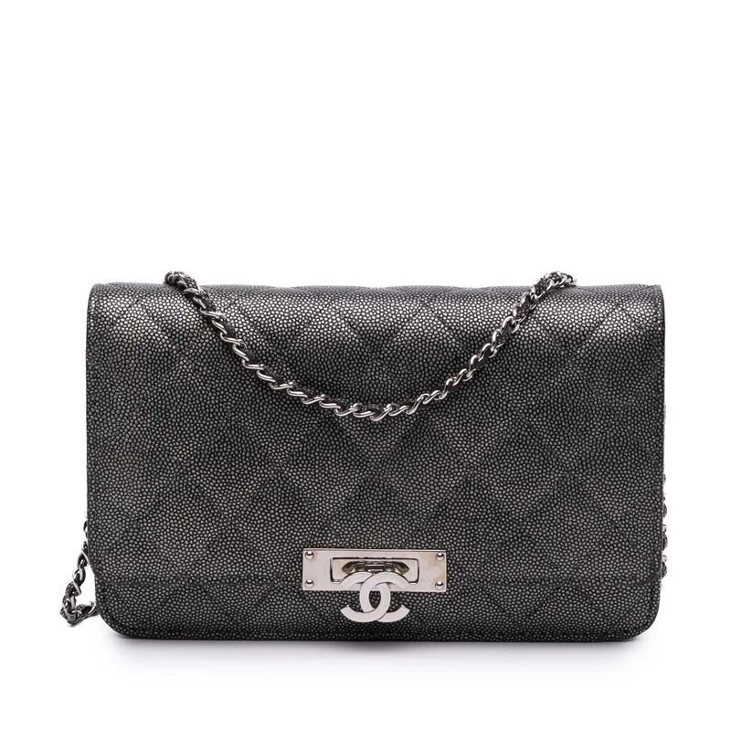 Chanel Pre-Loved Quilted Metallic Caviar Golden Class Wallet On Chain Handbag Crossbody Bag