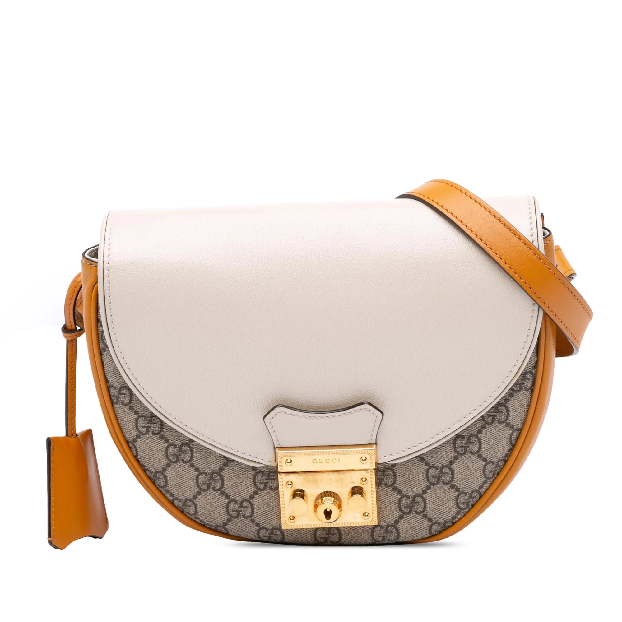 Gucci Pre-Loved GG Supreme Saddle Padlock Crossbody