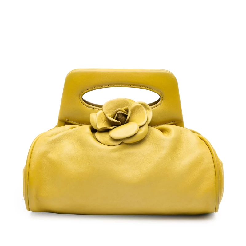 Chanel Pre-Loved Lambskin Camellia Frame Clutch Bag
