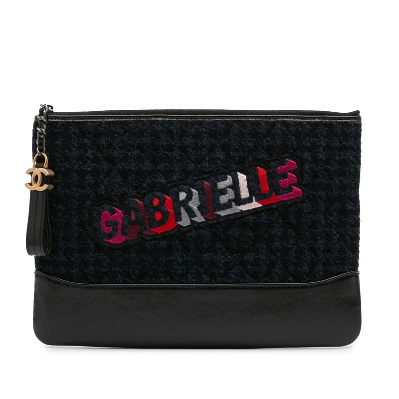 Chanel Pre-Loved Quilted Tweed and Calfskin Embroidered Gabrielle Clutch