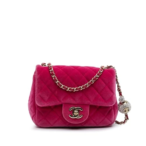 Pre-Loved Mini Square Classic Velvet Pearl Crush Single Flap Crossbody Bag