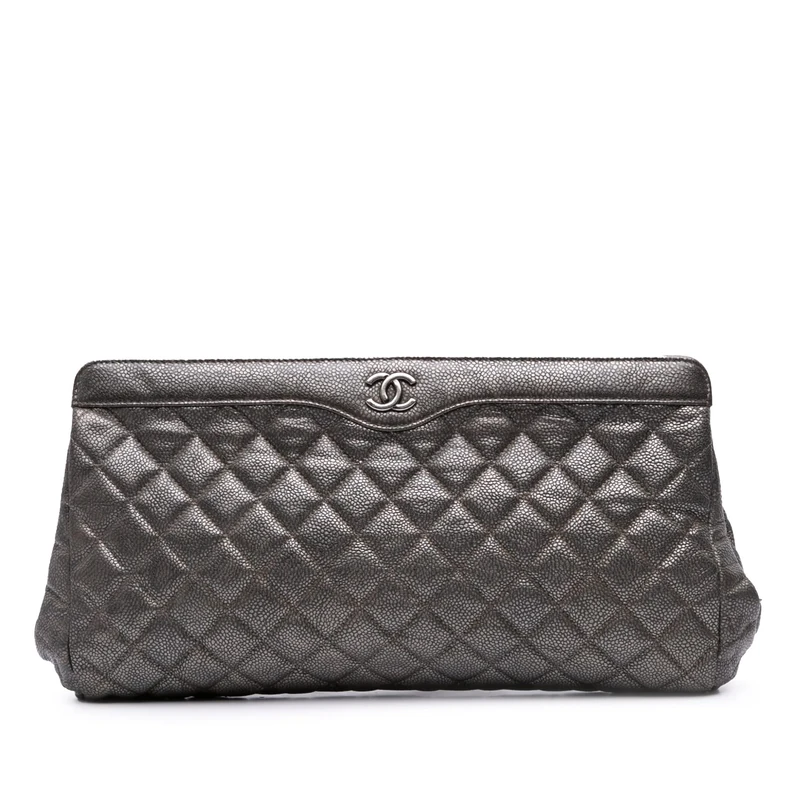 Chanel Pre-Loved CC Quilted Metallic Caviar Clutch Bag