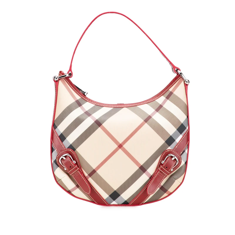 BURBERRY Pre-Loved Supernova Check Coated Canvas Larkin Hobo Handbag
