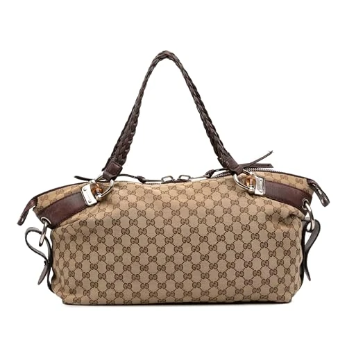 Gucci Pre-Loved Medium GG Canvas Bamboo Bar Tote