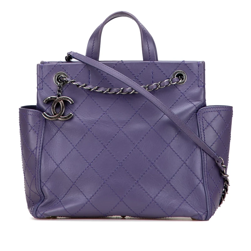 Chanel Pre-Loved Small CC Quilted Calfskin Pocket Tote Handbag