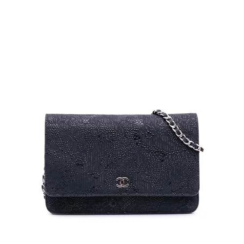 Pre-Loved Lace Overlay Goatskin Wallet On Chain