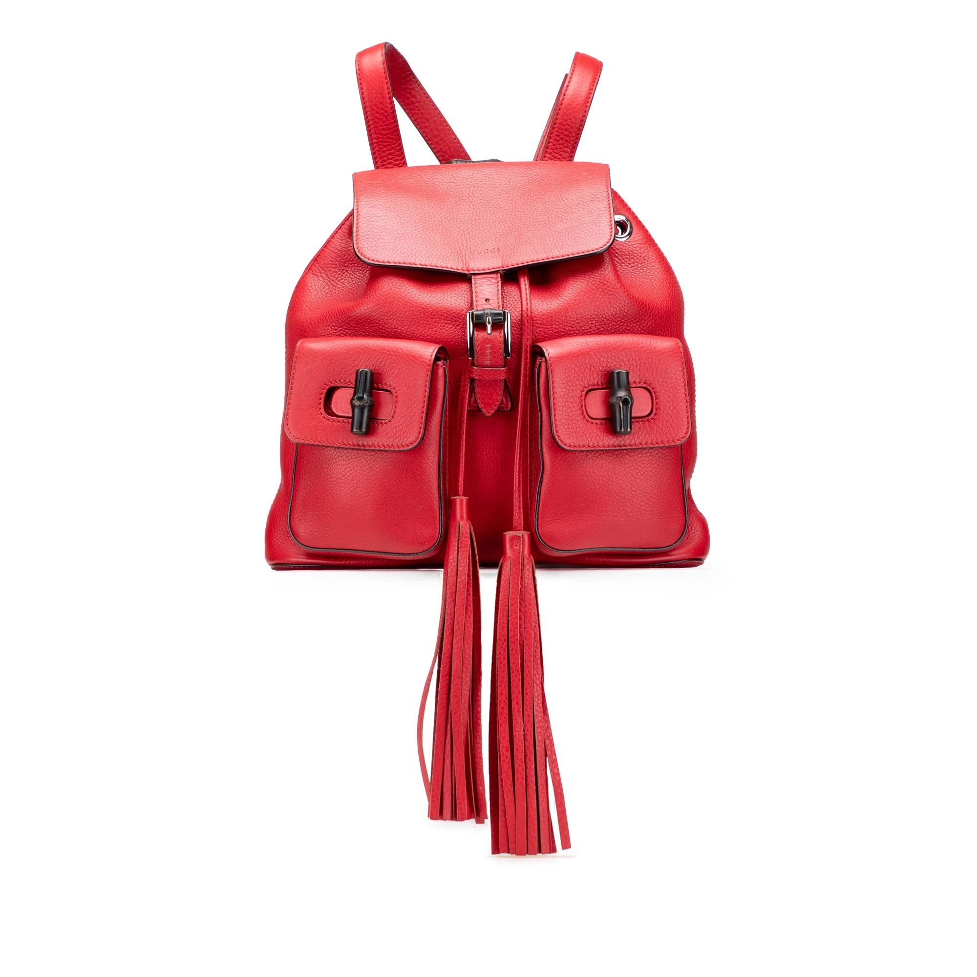 Gucci Pre-Loved Leather Bamboo Tassel Backpack