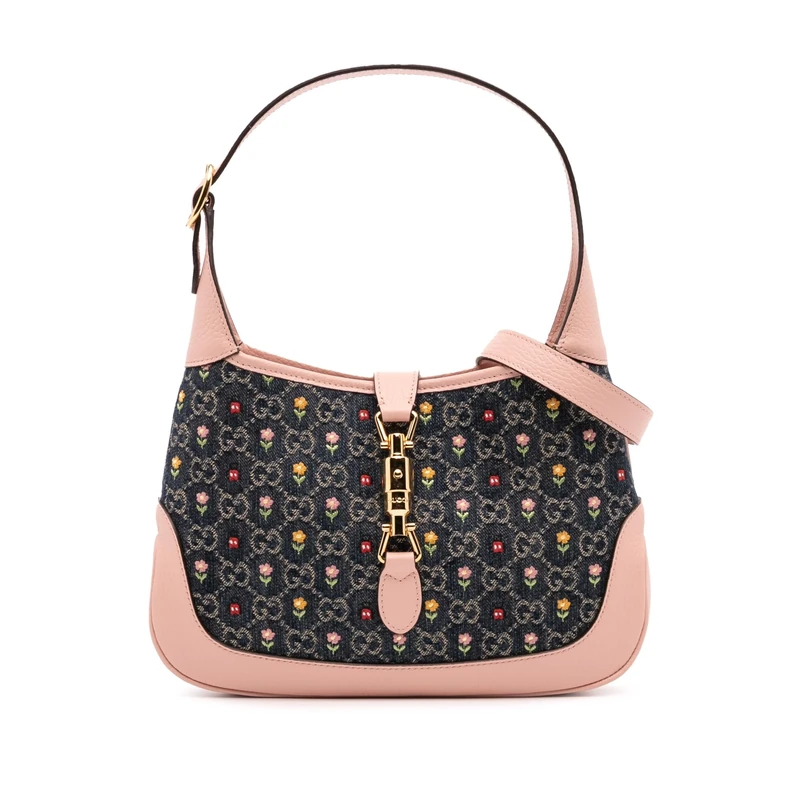 Gucci Pre-Loved Limited Edition Small GG Embroidered Denim Floral Jackie 1961 Crossbody