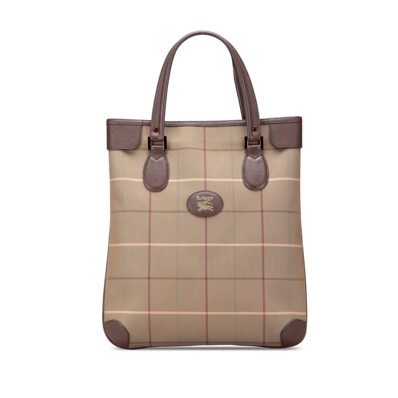 BURBERRY Pre-Loved Vintage Check Canvas Tote Bag
