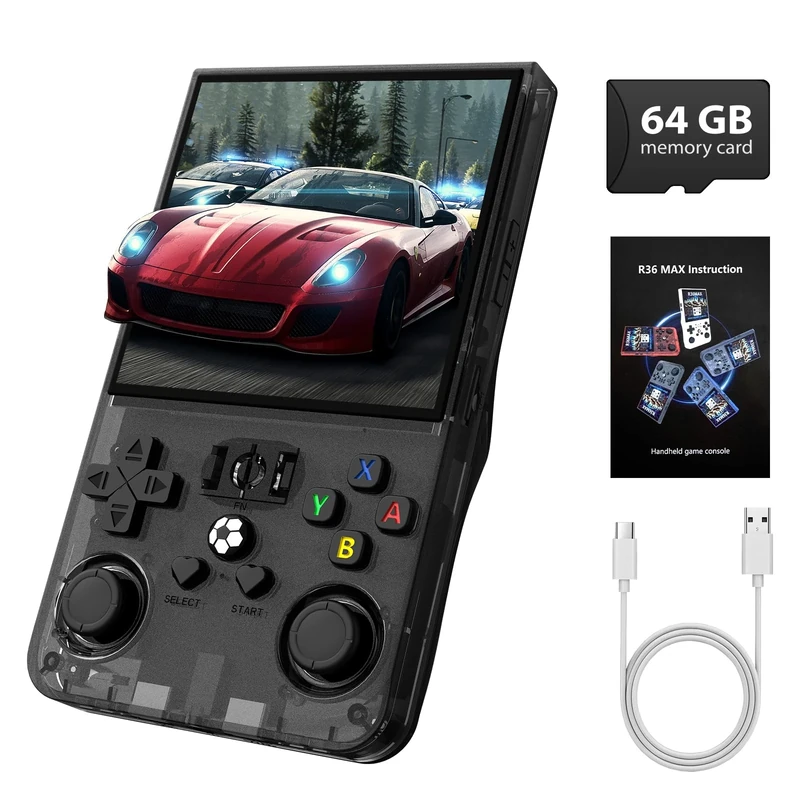 Retro Handheld Game Console R36MAX, Retro Gaming Console with 4.0-in IPS HD Screen, Video Game Consoles with 4000mAh Battery and 30+ Mainstream Emulators, Black
