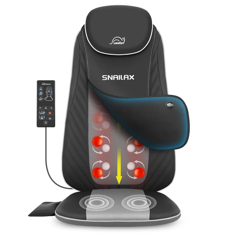 Snailax Back Massager with Heat, Deep Tissue Kneading Full Body Massage Chair, Upgraded Electric Massager for Back and Neck, Office, Home Use, Gifts for Man, Wemen