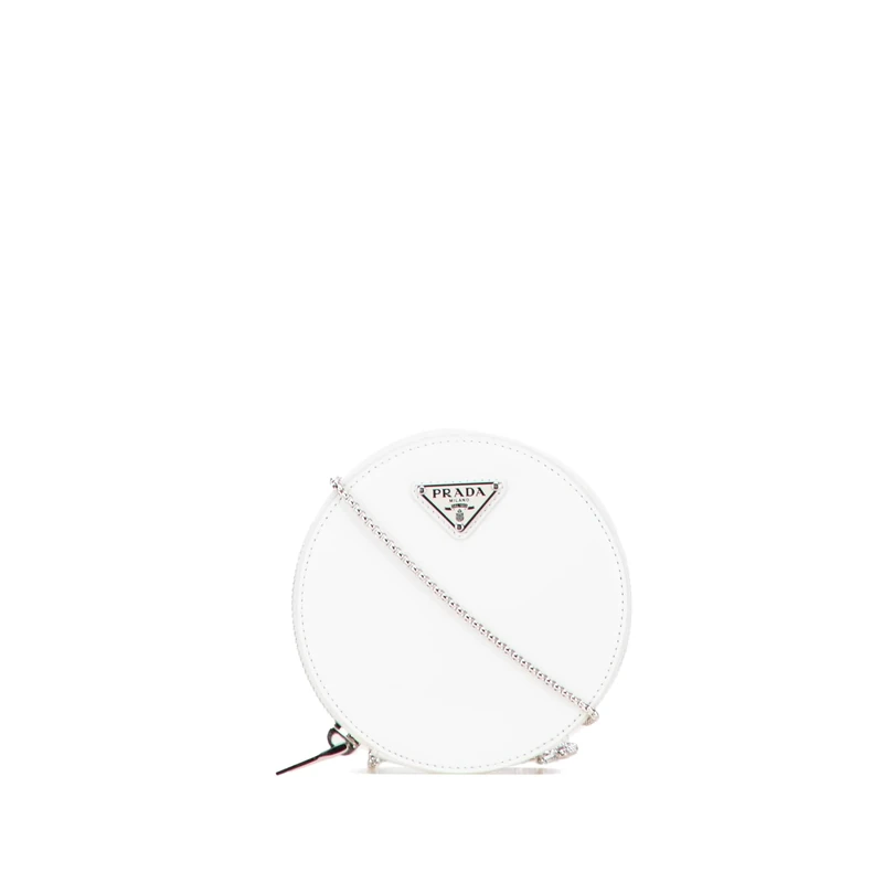 Prada Spazzolato Round Chain Coin Crossbody Bag - White
