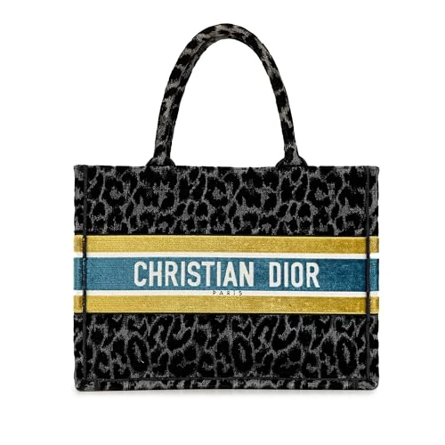Dior Pre-Loved Mizza Medium Embroidered Canvas Leopard Book Tote Bag