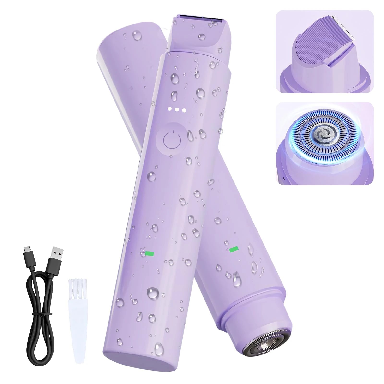 Trimmer for Women - 2 In1 Lady Shaver Bikini Trimmer, Painless Pubic Hair Trimmer for Women Bikini Arms Legs Underarms, Wet and Dry Use