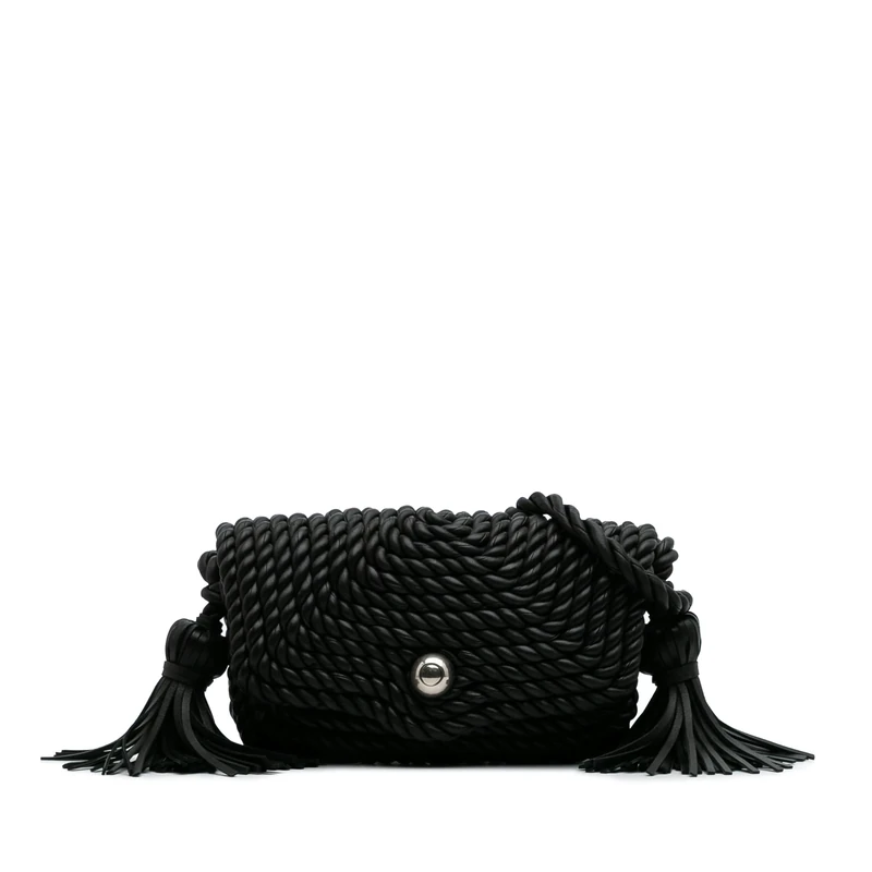 Bottega Veneta Lambskin Torchon Tasseled Crossbody Bag - Black