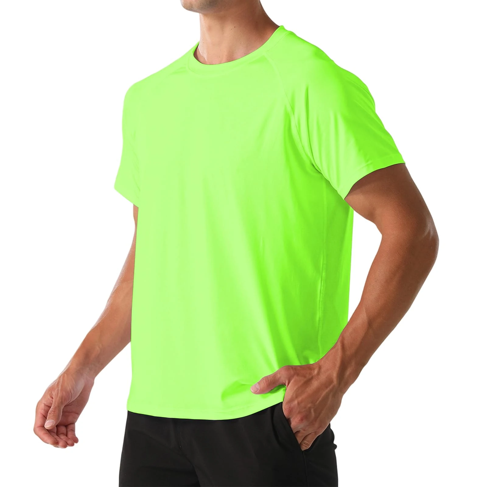 HYCOPROT Men's Sports T-Shirts Quick Dry Breathable Short Sleeve Tops Moisture Wicking Running Workout Bodybuilding T-Shirts Fluorescent Green