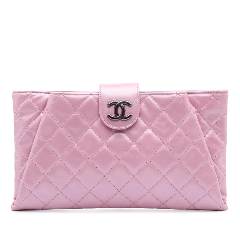 Chanel Pre-Loved Quilted Glazed Calfskin Coco Pleats Clutch Bag