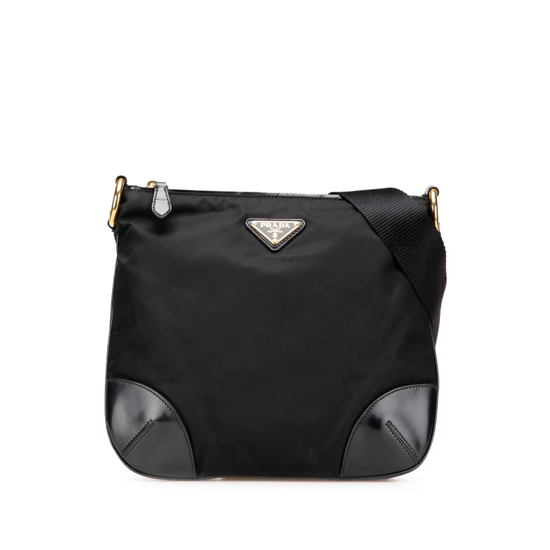 Prada Pre-Loved Vitello Trimmed Tessuto Zip Top Crossbody Bag