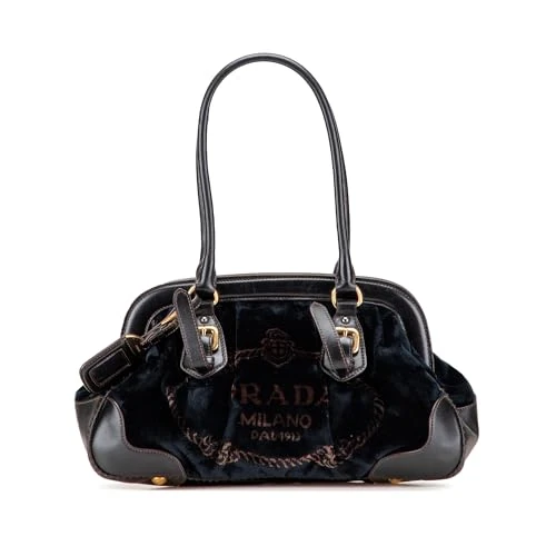 Pre-Loved Velvet Logo Frame Shoulder Bag