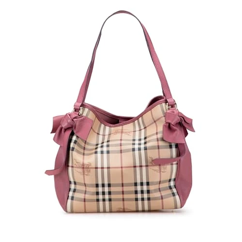 BURBERRY Pre-Loved Small Leather Trimmed Haymarket Check Coated Canvas Canterbury Bow Tote