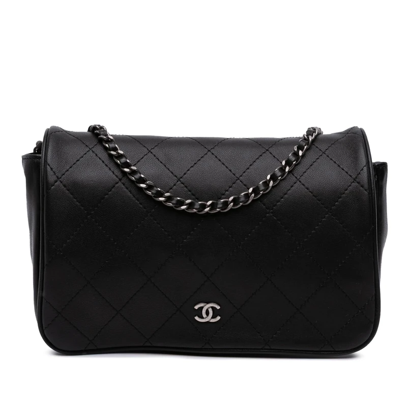 Pre-Loved CC Quilted Lambskin Full Flap Wallet on Chain