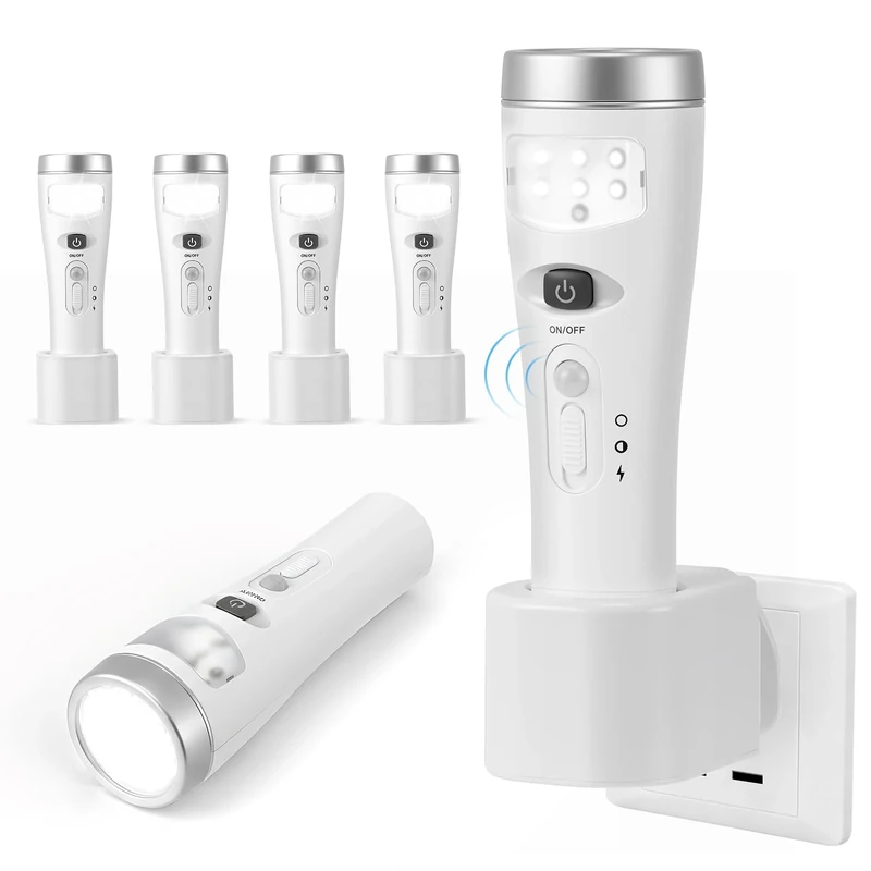 Plug in Motion Sensor Night Light, 4 in 1 Automatic Power Failure Light, Emergency Light, Portable LED Torch, Wireless Induction Charging Plug in Night Light for Hallway Stairs Bedroom, 4 Pack