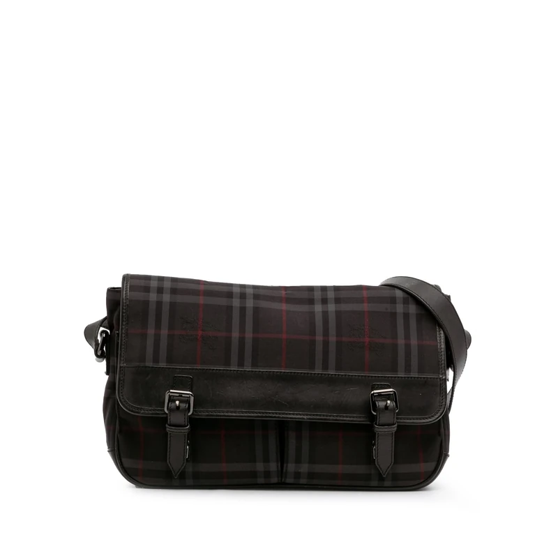 BURBERRY Pre-Loved Smoke Check Nylon Messenger Bag Crossbody