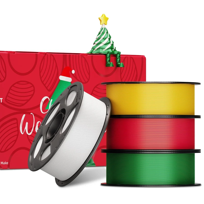 ANYCUBIC Silk PLA Filament 1.75mm, 3D Printer Filament, Print with FDM 3D Printers, Dimensional Accuracy +/- 0.03 mm,4 Pack 1KG Spool, Christmas Red + Christmas Green + Shiny Gold + White