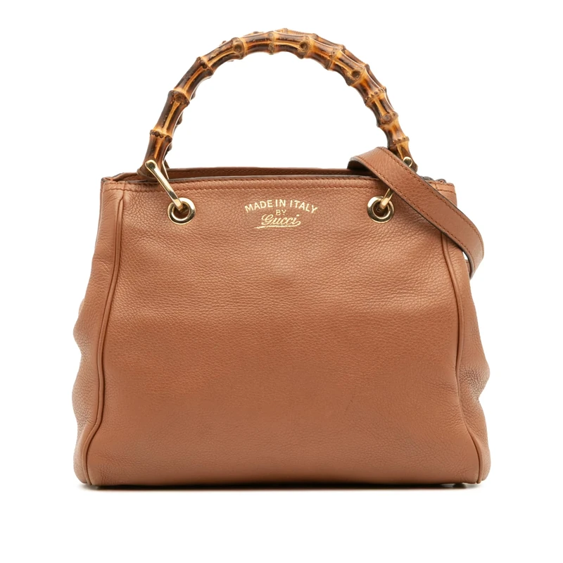 Gucci Pre-Loved Small Calfskin Bamboo Shopper Satchel Handbag
