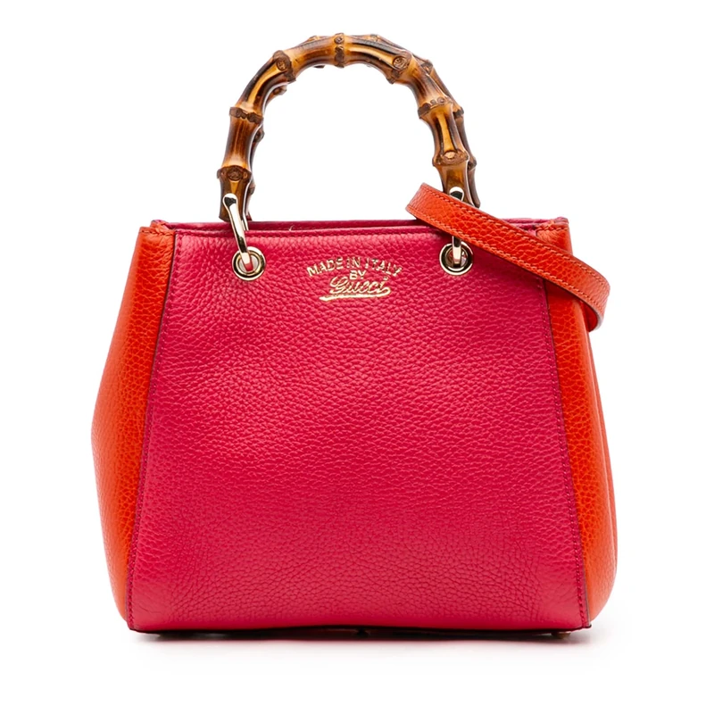 Gucci Pre-Loved Mini Bicolor Calfskin Bamboo Shopper Satchel