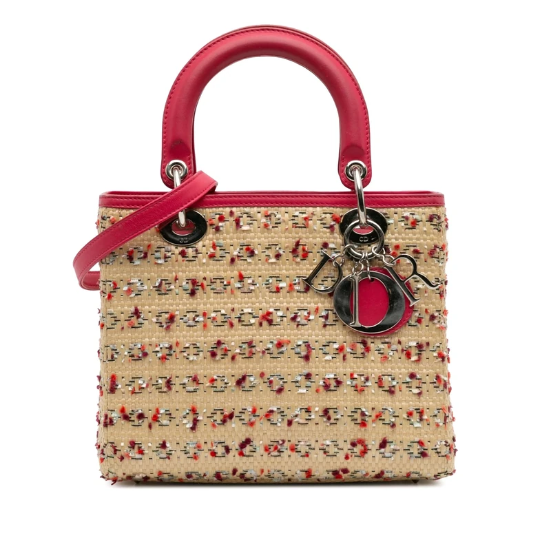 Dior Pre-Loved Medium Woven Raffia Lady Handbag