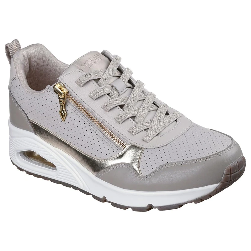 Skechers Street Women's Quarter Zip Duraleather Metallic Trim Fashion Sneaker Taupe