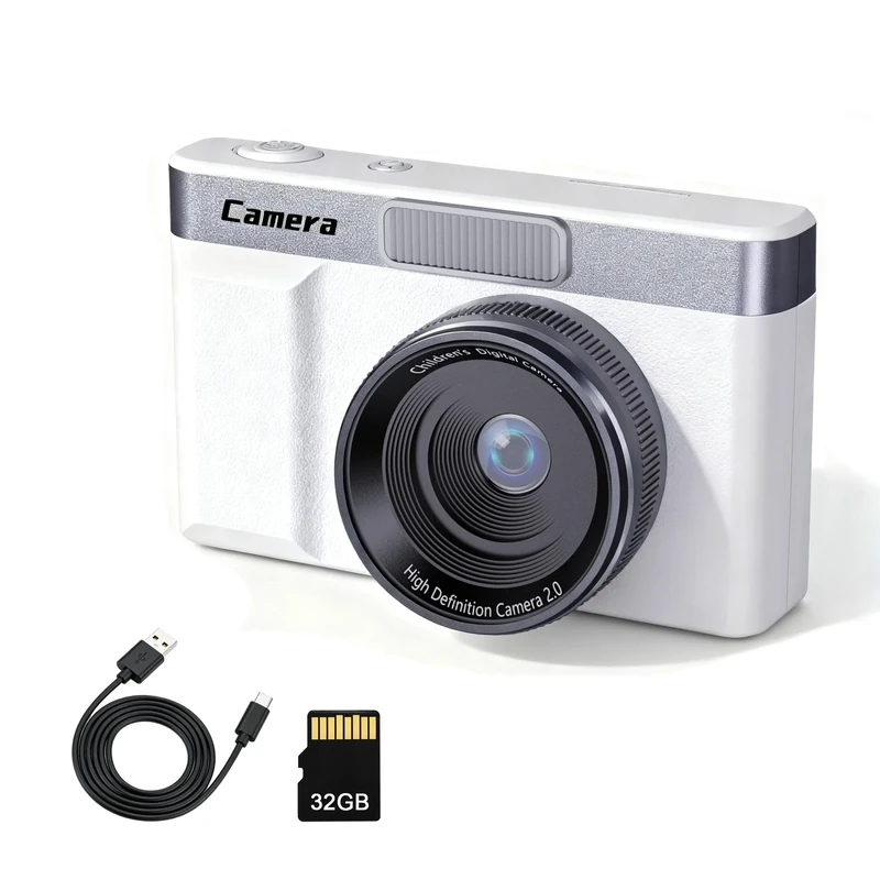 Frelisty White Camera - 32GB Card, 1080P Video, Flip Screen