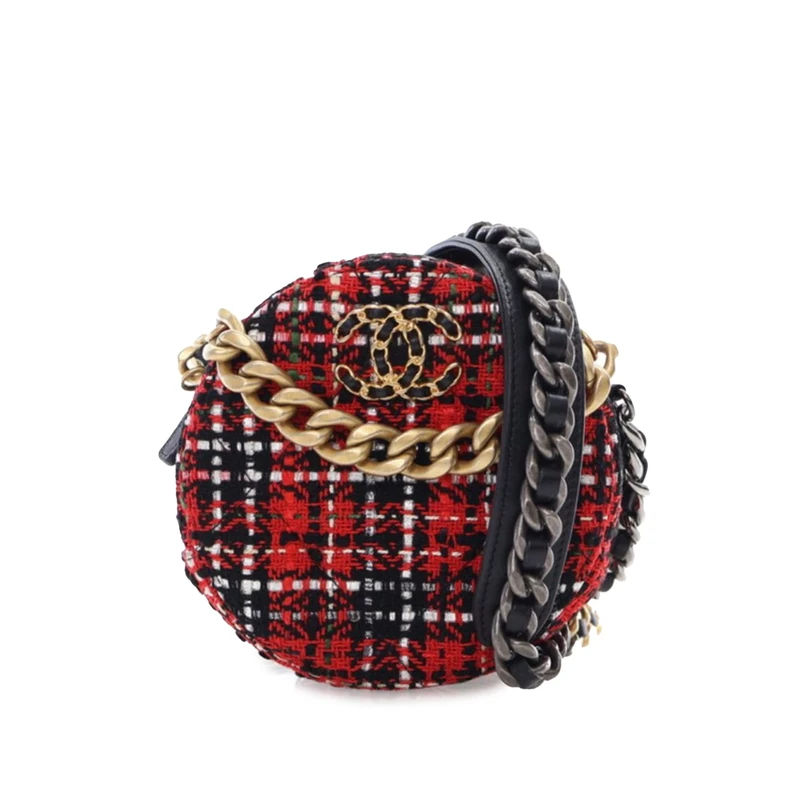 Chanel Pre-Loved Tweed 19 Round Clutch With Chain Handbag